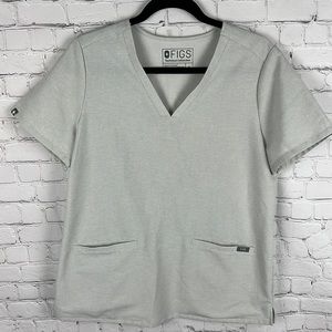 FIGS Women’s Striped Casma Livingston Scrub Top | Gray & White | Size M